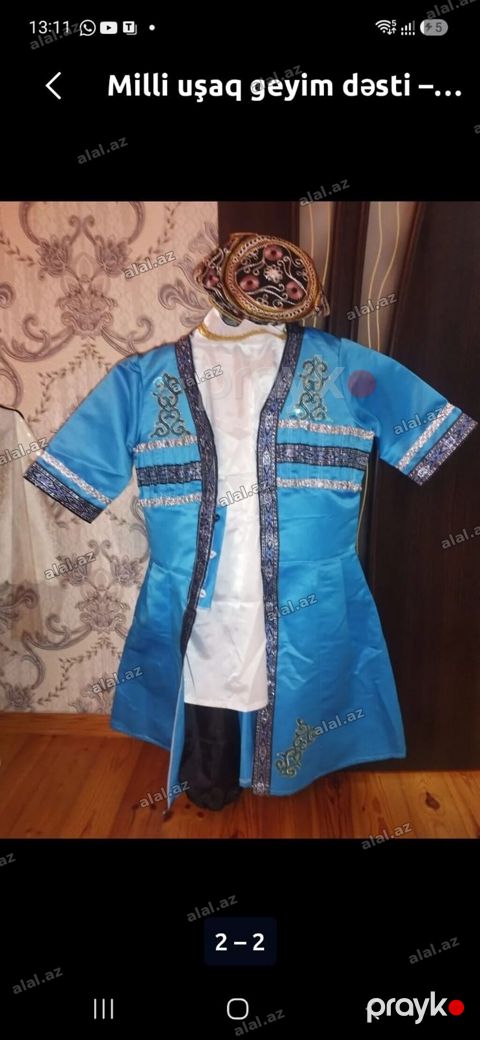 Məhsul 1: Milli uşaq geyim dəsti 2 ədəd eyni - Parlaq mavi rəngli — Bakı