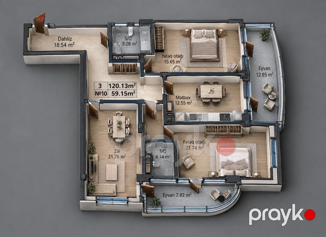 Satılır 3 otaqlı yeni tikili 130 m² — Mənzil, Bakı (2)