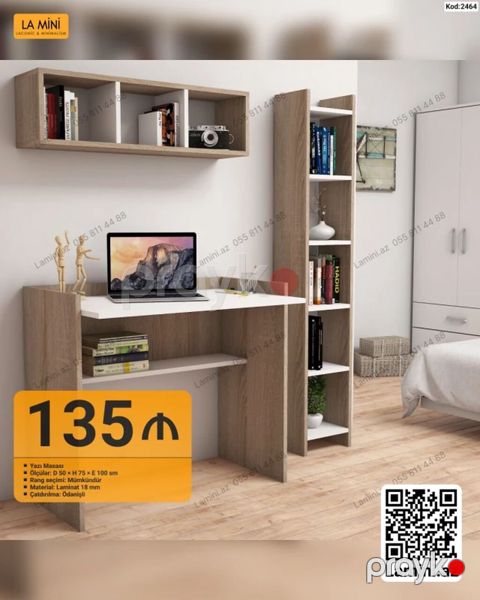Düz masa, Polkalı, Siyirməsiz, Sadə laminat, Zəmanətsiz, Kredit yoxdur — Bakı