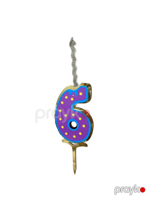 Tort üçün şam-nömrə Party Shop U014143-6, rəqəm 6, PVC, 15x4.5 sm, bənövşəyi — Bakı