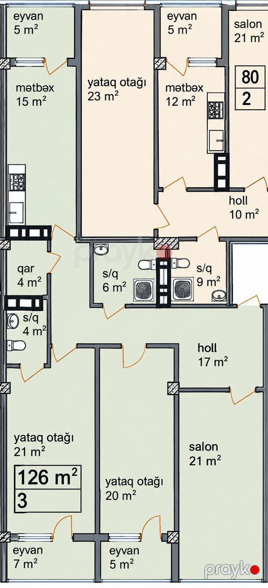 Satılır 3 otaqlı yeni tikili 126 m² — Mənzil, Bakı (3)