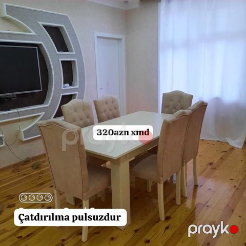 Yemək masası + 6 ədəd stul dəsti - Rəng: krem/bej tonları - Masa — Bakı