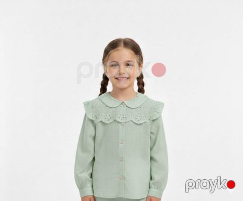 Uzunqol köynək qızlar üçün VC_1849300, kətan, yaşıl, 9 yaş — Bakı