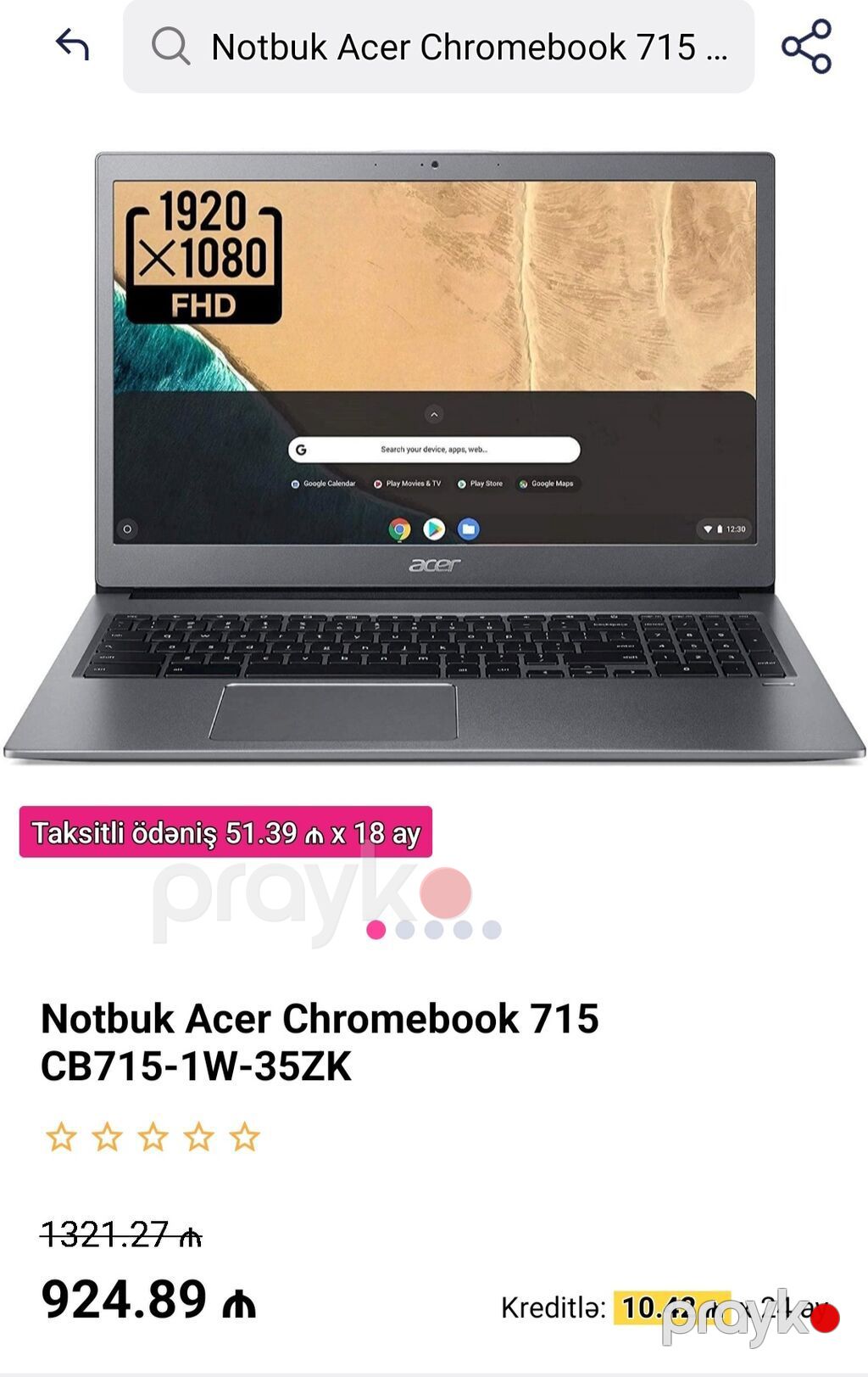 Yeni Acer Chromebook, 15.6 Intel Core i3, 128 GB, Ünvandan götürmə — Acer, Xırdalan (7)