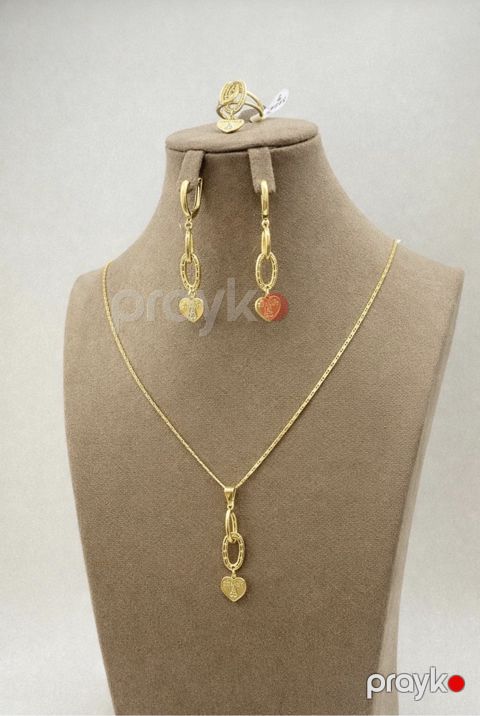 Bijuteriya dəsti Xuping Jewellery, kulonlu zəncir, sırğa və üzük, qadınlar üçün, qızılı, paslanmayan polad — Bakı
