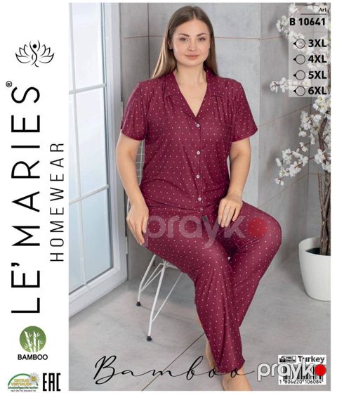 Şalvarlı pijama dəsti qadınlar üçün Le' Maries 90039_RB, bambuk, bordo, ölçü 4XL — Bakı
