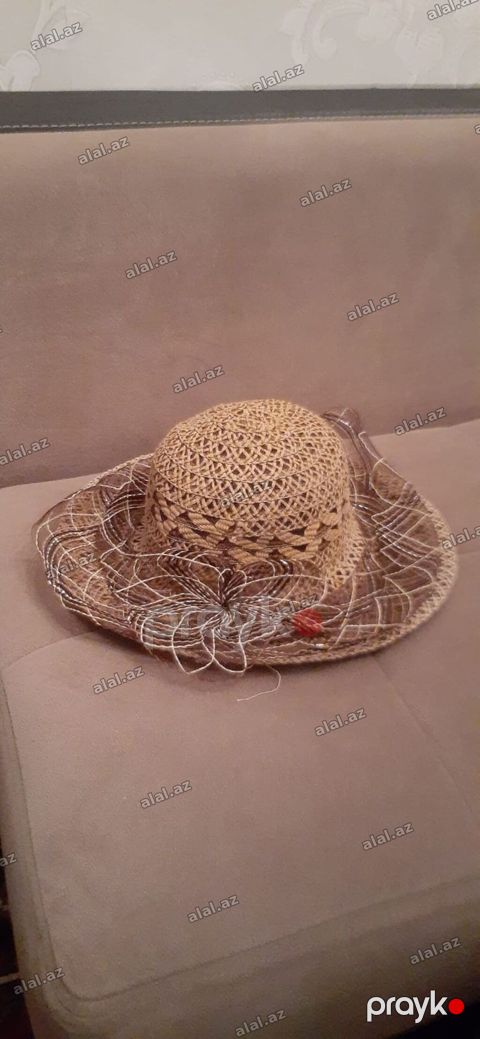 Qadınlar üçün zərif günəş şlyapası - Material: hörmə (saman tipli) — Bakı