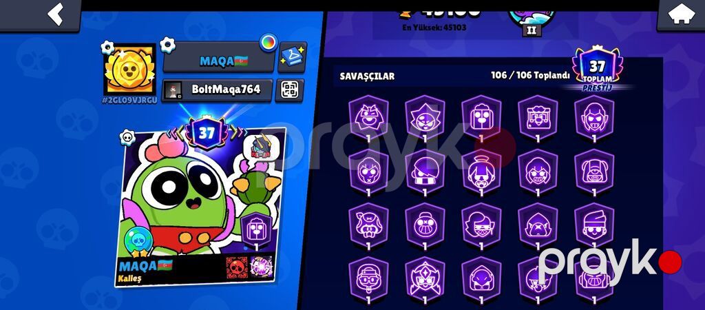Brawl Stars hesabı - Kupa: 45 100+ - Profil səviyyəsi: 37 - Şöhrət — Top oyunları, Digah (2)
