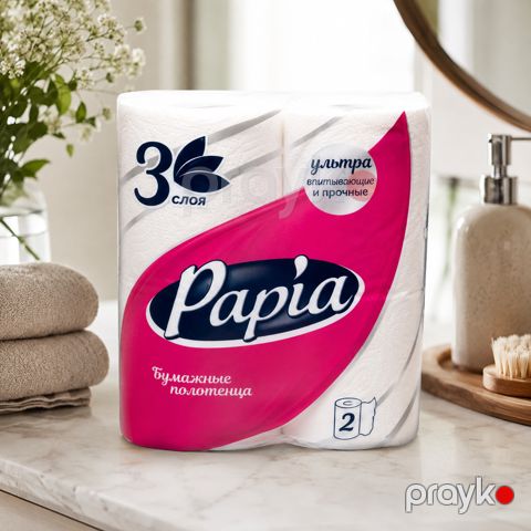 Kağız dəsmal Papia, 3 qat, 2 rulon, ağ — Bakı