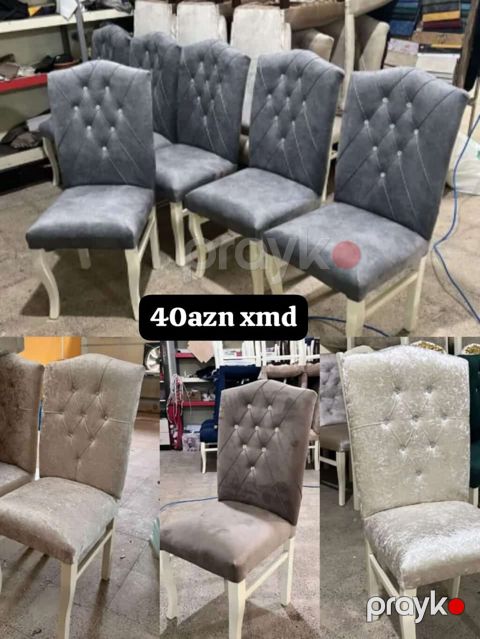 Yemək otağı üçün yumşaq oturacaqlı taxta stullar - Klassik kapitone — Bakı