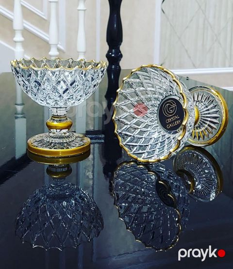 Qənd qabı 2724374, bərkidilmiş şüşə, şəffaf/qızılı — Bakı