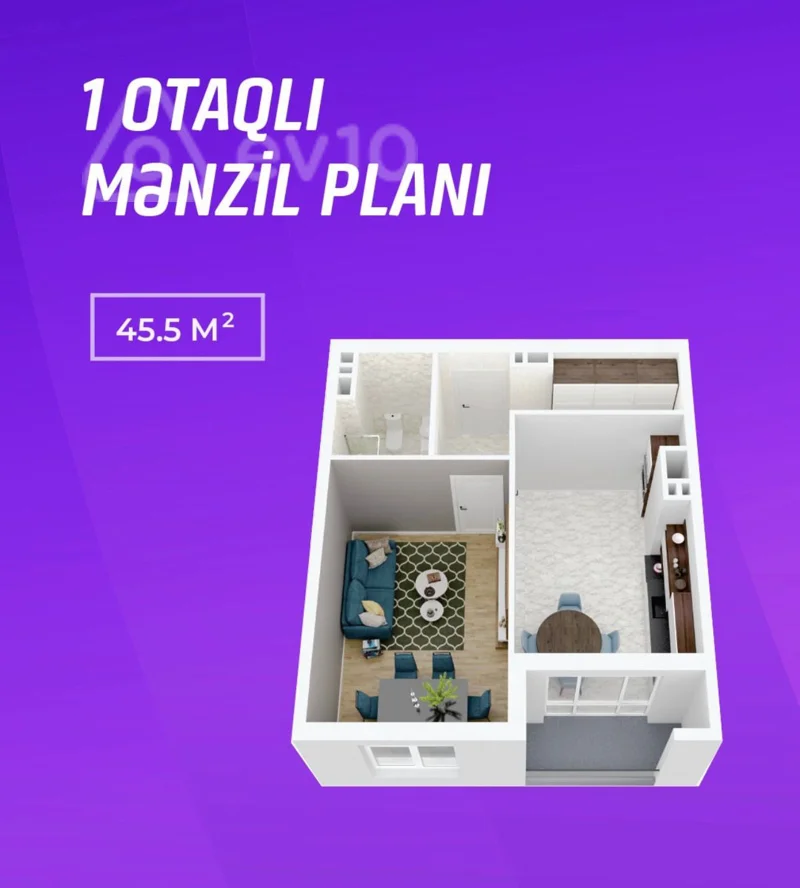 1 otaqlı mənzil, 52 m², Süleyman Sani Axundov Küçəsi — Mənzil, Bakı (3)