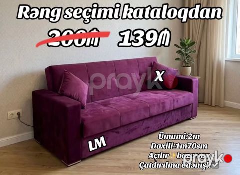 Mebel: Açılan divan - Rəng seçimi kataloqdan - Ümumi ölçü: 2 m — Bakı