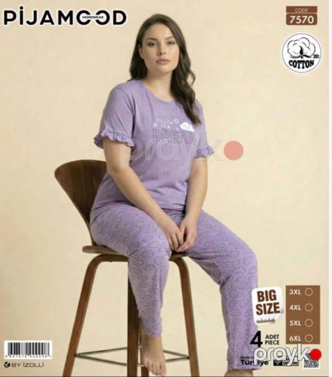Şalvarlı pijama dəsti qadınlar üçün Pijamood 7570_RB, pambıq, yasəməni, ölçü 3XL — Bakı