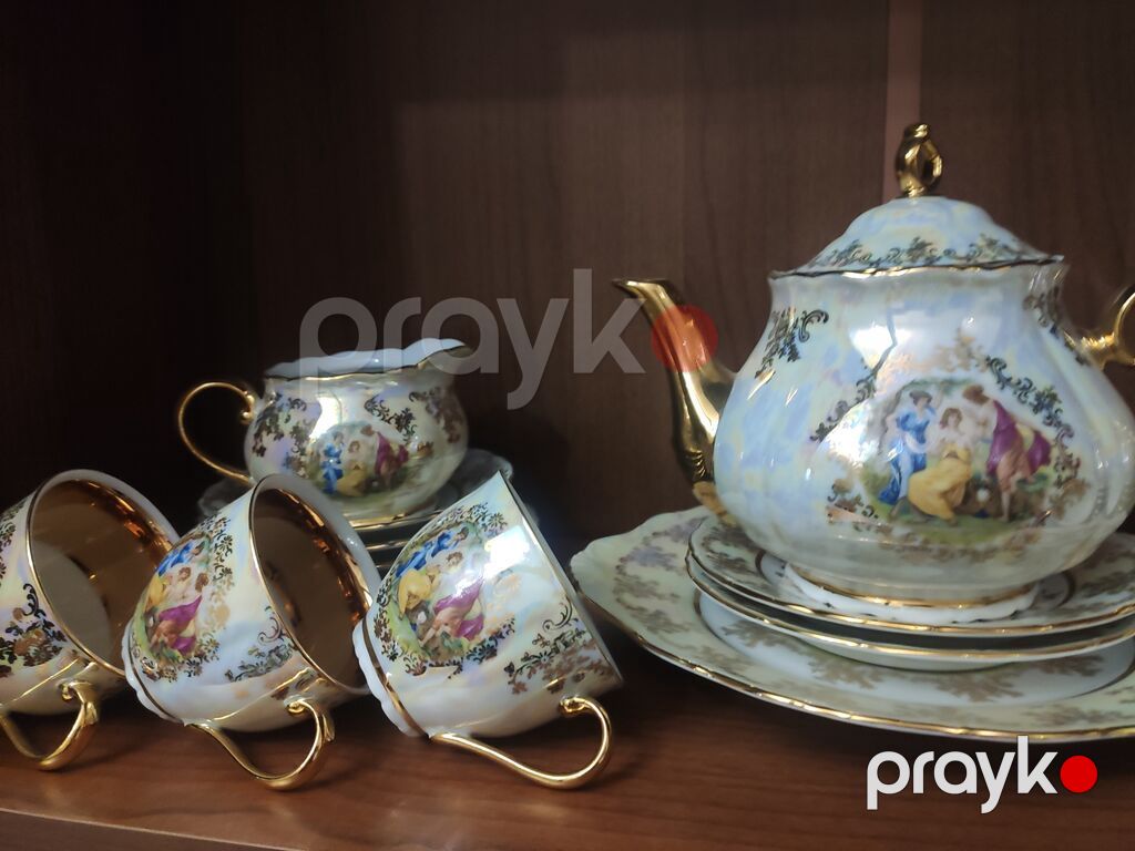 Çay dəsti, rəng - Qızılı, Farfor — Süfrə qabı, Bakı (4)