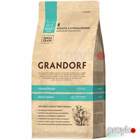 Quru yem Grandorf 4 Meat Adult İndoor, ev pişikləri üçün, 1 kq çəki ilə — Bakı