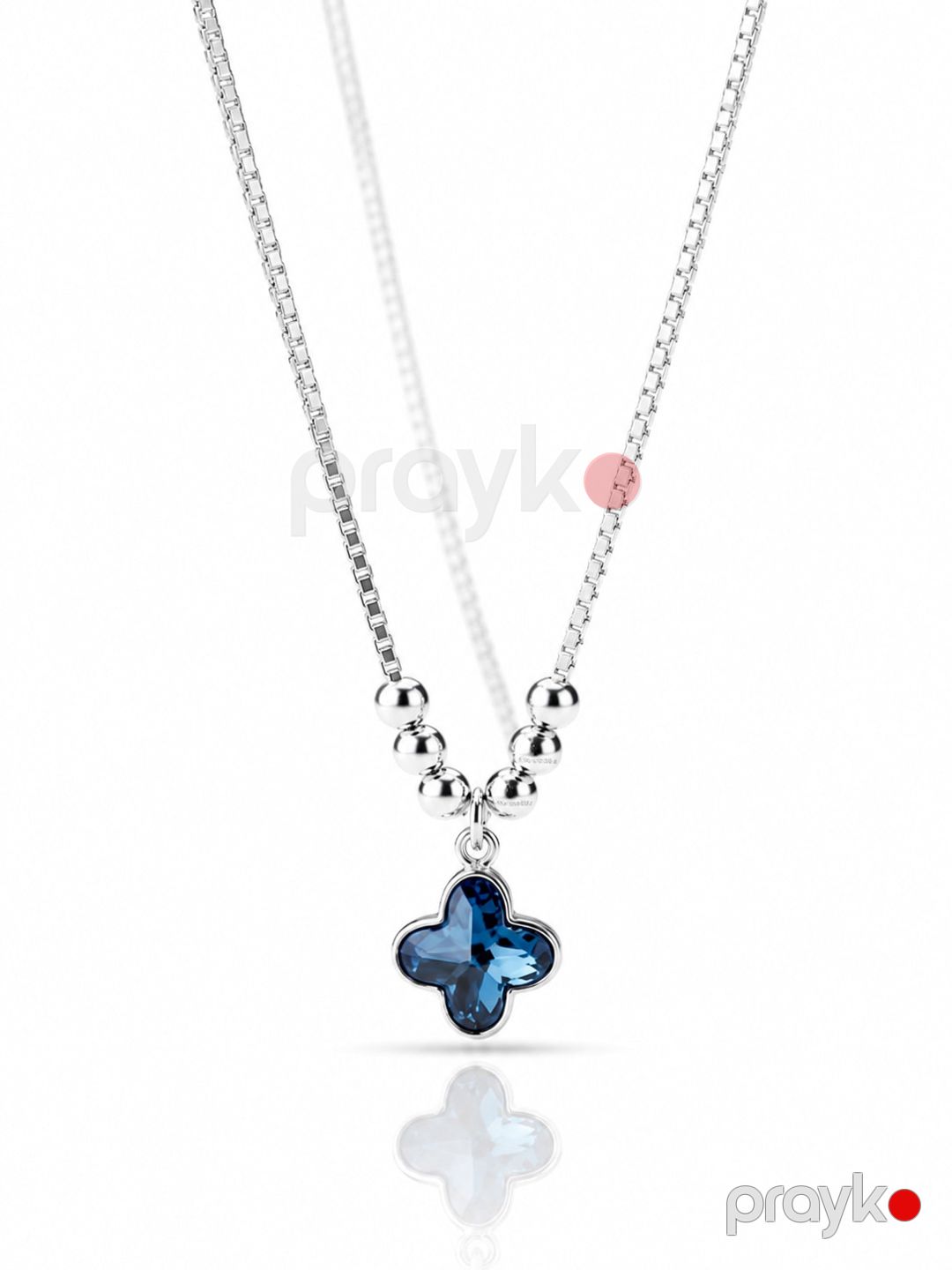 Luxury Blue Clover Silver Necklace for Women Premium Kristal Daşlı Yonca Boyunbağı, Zərif Gümüşü Zəncirli Xanım Kolyesi, Elegant və Parlaq Dizayn — Mallar, Bakı (2)
