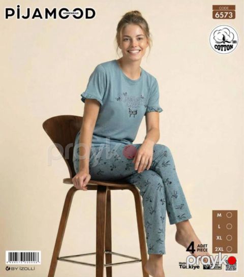 Şalvarlı pijama dəsti qadınlar üçün Pijamood 6573_RB, pambıq, firuzəyi, ölçü XXL — Bakı