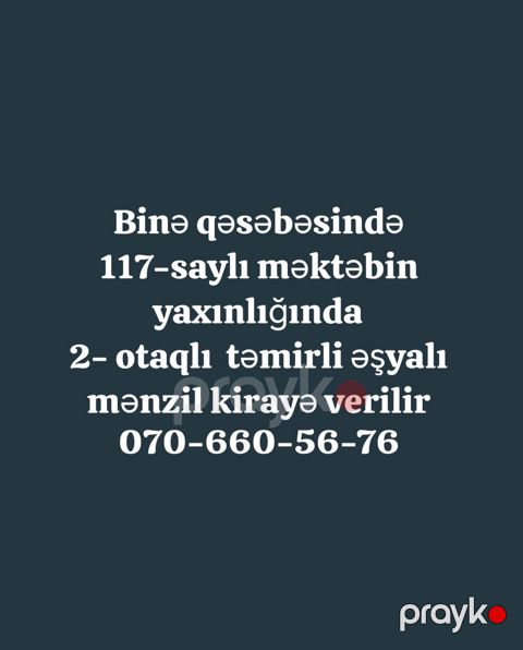 Binə qəsəbəsində, 117 saylı məktəbin yaxınlığında 2 otaqlı, təmirli və — Digah