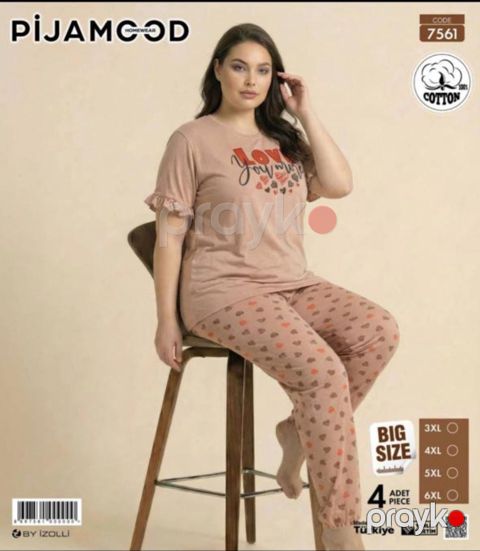 Şalvarlı pijama dəsti qadınlar üçün Pijamood 7561_RB, pambıq, bej, ölçü 3XL — Bakı