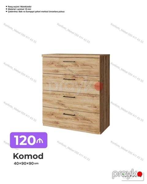 Komod – 4 çekmecəli, taxta teksturalı dizayn Ölçülər: - 40 90 90 — Bakı