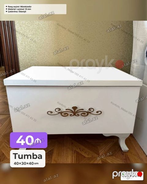 Tumba – 40×30×40 sm - Zərif naxışlı ön panel və dekorativ ayaqlar — Bakı