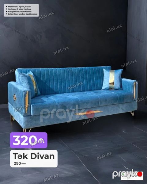 Tək Divan – 250 sm Mexanizm: açılan, bazalı (yataq funksiyalı və — Bakı