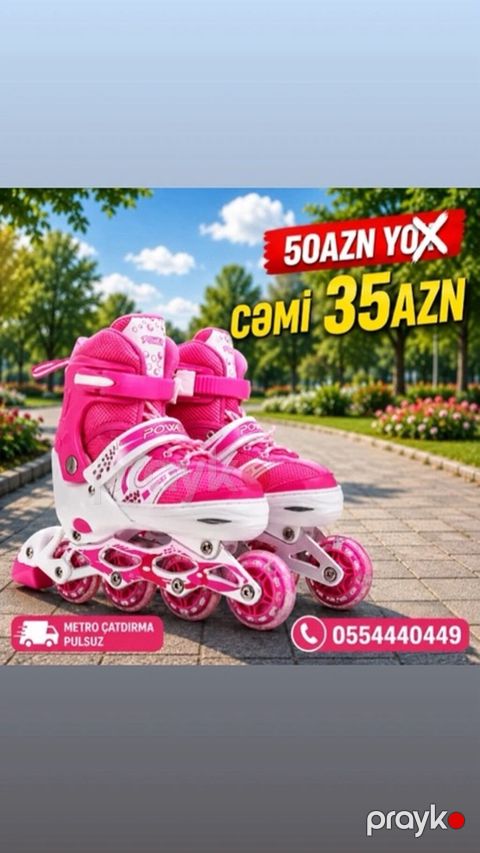 Uşaq üçün tənzimlənən təkərli konkis (roller) - Rənglər: çəhrayı və — Xırdalan