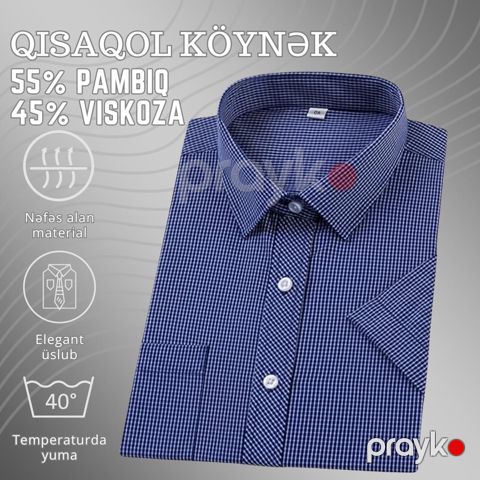 Kişilər üçün qısaqol köynək EB_1368, pambıq/viskoza, tünd göy, ölçü 4XL — Bakı