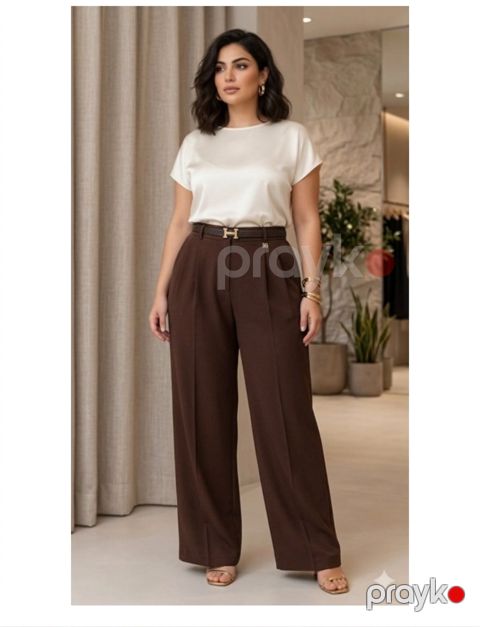 Qadınlar üçün enli şalvar 2463964, qəhvəyi, kətan, ölçü 3XL — Bakı