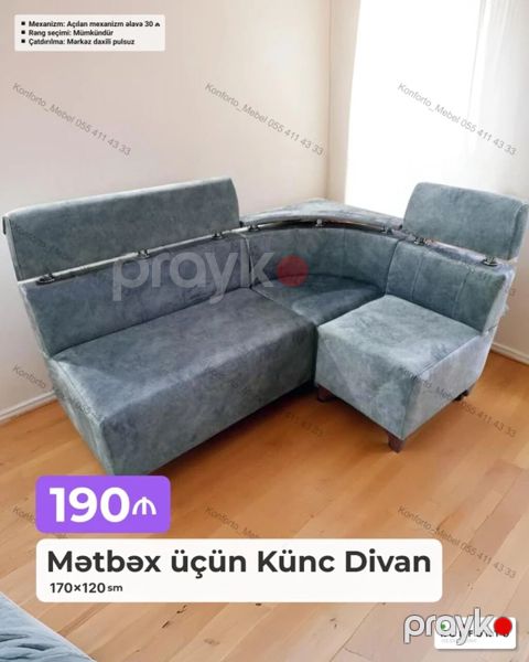 Mətbəx üçün künc divan – ölçü: 170×120 sm. - Rəng seçimi mümkündür — Bakı