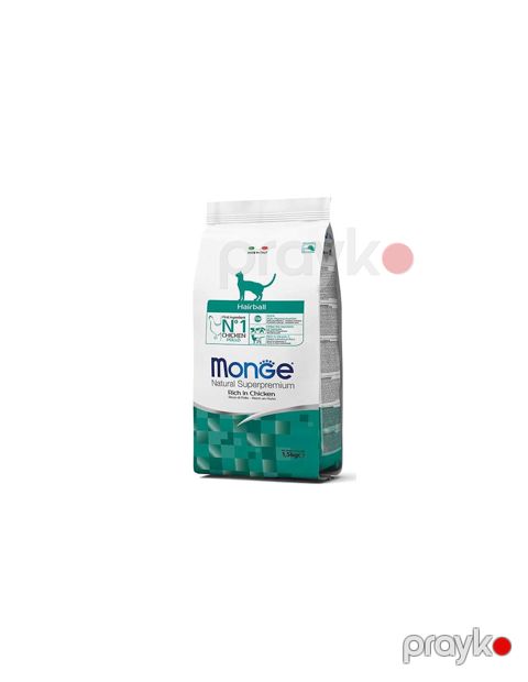 Quru yem Monge Hairbal Natural Superpremium Chicken tamrasionlu yetkin pişiklər üçün yun toplarının təbii şəkildə aradan qaldırılmasına kömək edən soya əlavə olunmayan toyuq ilə 400 q — Bakı