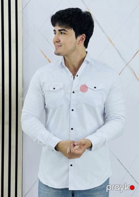 Kişilər üçün uzunqol köynək, ağ, pambıq, ölçü M — Bakı