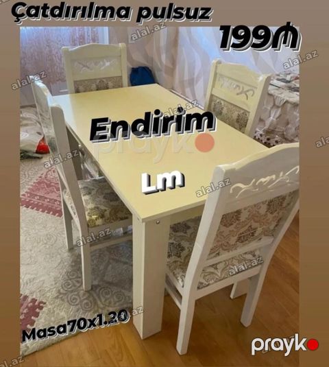 Mətbəx/qonaq otağı üçün masa-stul dəsti - Dəst: 1 masa + 4 stul