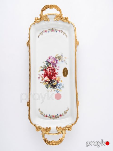 Süfrə üçün boşqab Hesam, keramika, 40 sm, ağ/qızılı — Bakı