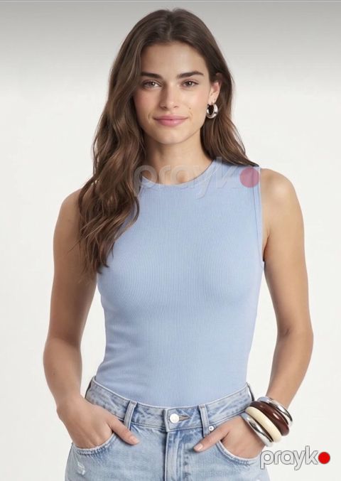 Qadın üçün qolsuz rib trikotaj top - Rəng: açıq mavi (baby blue) — Bakı