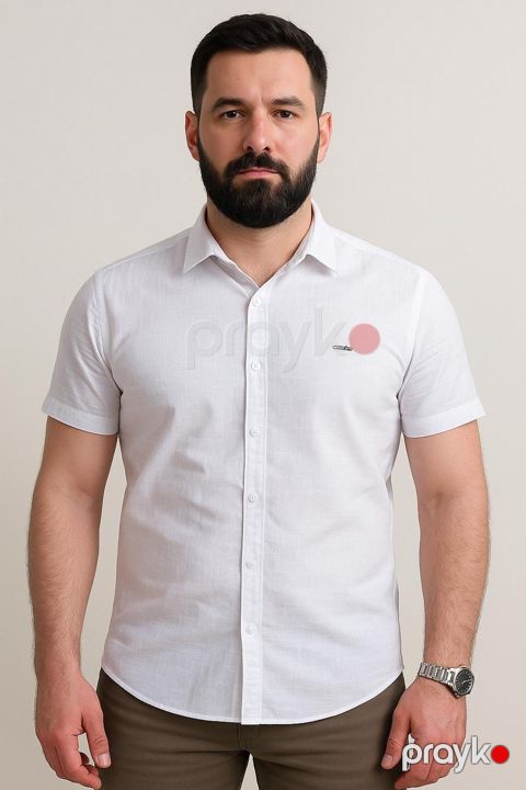 Kişilər üçün qısaqol köynək 2224949, ağ, kətan, ölçü 3XL — Bakı