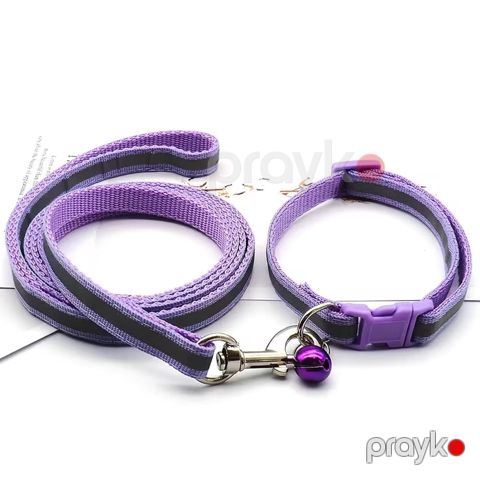 Boyunluq və xalta dəsti No Brand pişiklər və kiçik itlər üçün, 120 sm ip, 19-33 sm tənzimlənən boyunluq, işığı əks etdirən, bənövşəyi — Bakı