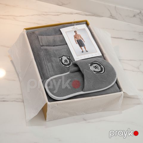 Sauna üçün dəst (velkrolu hamam dəsmalı + 1 cüt terlik), boz, bambuk, ölçü One Size — Bakı