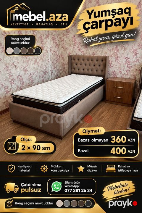 Yeni, Təknəfərlik çarpayı, Bazalı, Matras ilə, Siyirməsiz, Azərbaycan — Bakı
