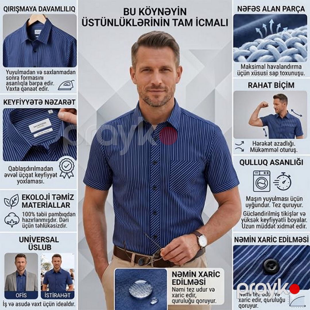 Kişilər üçün qısaqol köynək EB_1367, pambıq/viskoza, tünd göy, ölçü M — Mallar, Bakı (2)