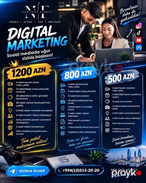 Rəqəmsal Marketinq xidməti – New Face Agency 500 AZN paketi: - 2 ədəd — Bakı