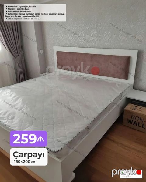 Məhsul: Çarpayı Ölçü: 160×200 sm Qiymət: 259 (şəkildə — Bakı