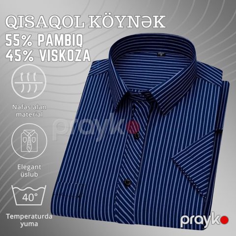 Kişilər üçün qısaqol köynək EB_1367, pambıq/viskoza, tünd göy, ölçü M — Bakı