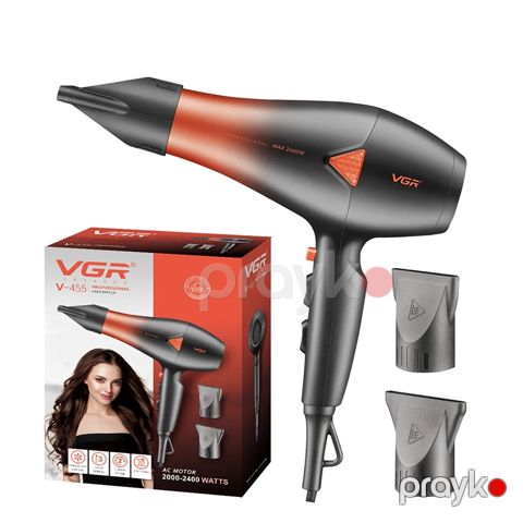 VGR V-455 Professional Saç Qurutma Feni – 2400W, 2 Sürət, 3 Temperatur Rejimi — Bakı