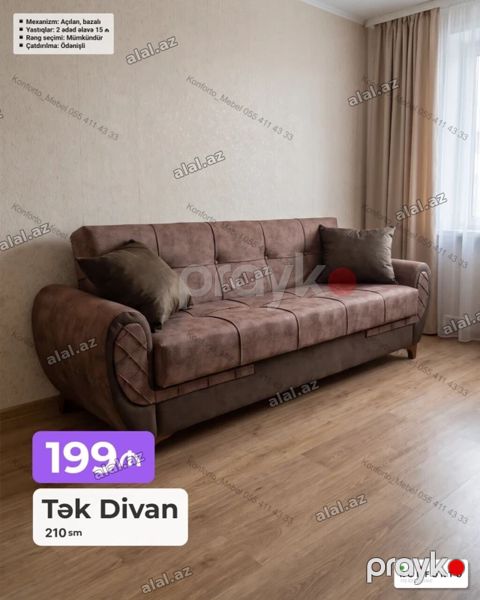 Tək Divan – 210 sm - Açılan, bazalı mexanizm: rahatlıqla yataq olur — Bakı