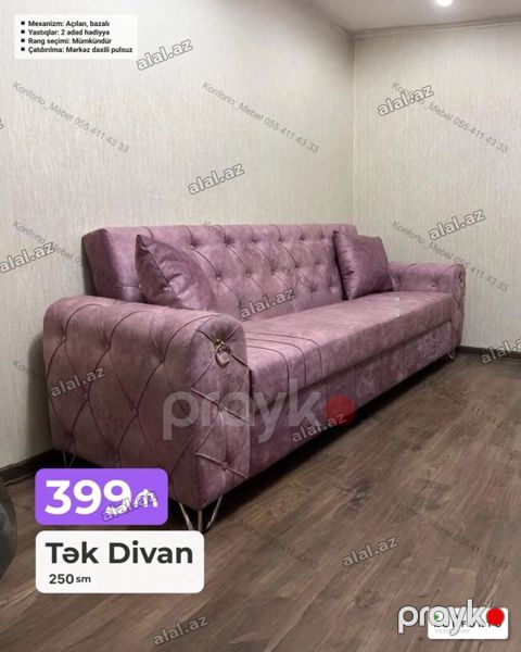 Tək Divan – 250 sm - Açılan, bazalı mexanizm: asanlıqla yatağa — Bakı