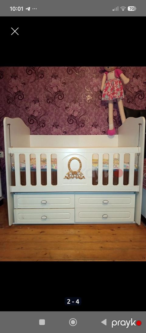 Uşaq beşiyi – “Baby Mood” model - Rəng: ağ, qızılı dekor elementlə — Digah