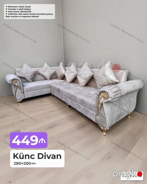 Künc divan – 280×200 sm Qiymət: 449 Xüsusiyyətlər: - Mexanizm — Bakı