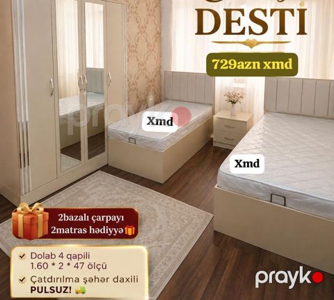 Yataq otağı dəsti Tərkibi: - 2 ədəd bazalı çarpayı - 2 ədəd matras — Bakı